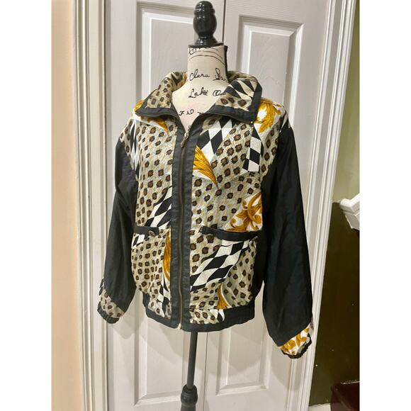 Y2K 90’s EAST WEST BOMBER JACKET LEOPARD PRINT WINDBREAKER SHOULDER PADS Sz M - Picture 13 of 16